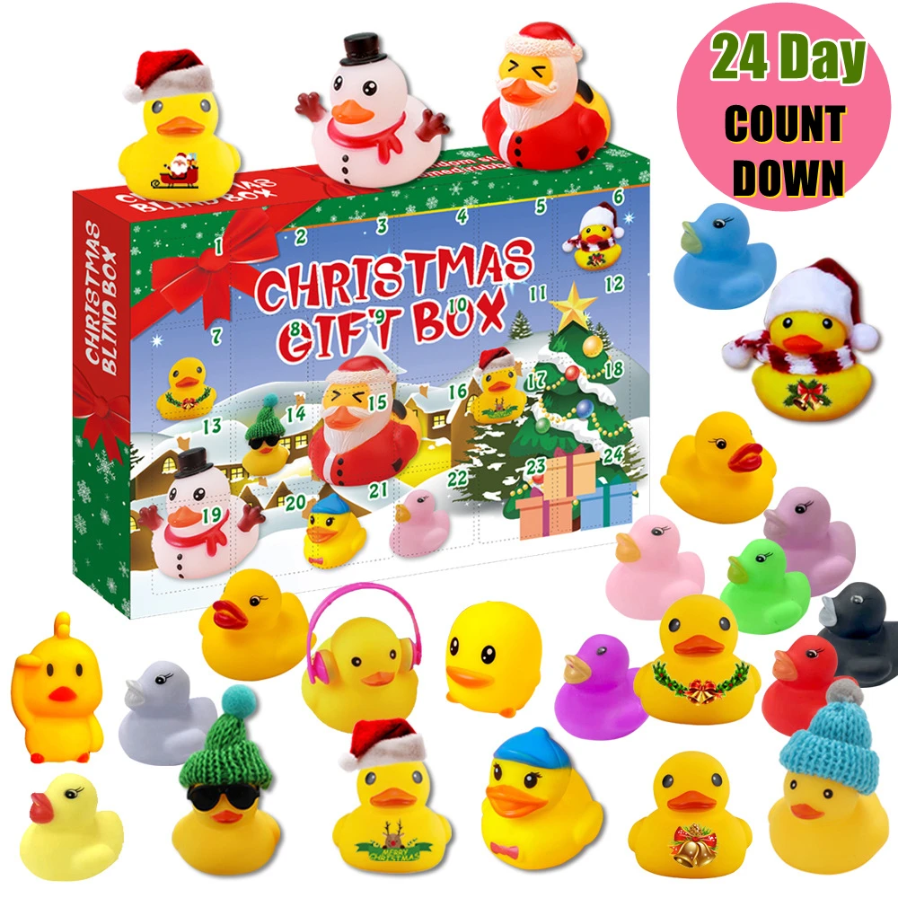 

Christmas 24 Days Countdown Advent Calendar Blind Box with 24 Rubber Ducks Kids Christmas Party Favor Gifts Toddlers Bath Toy