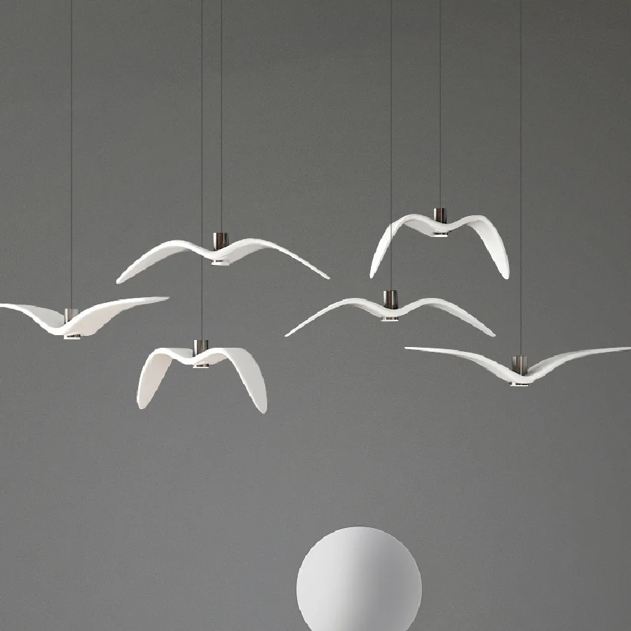 

IWP Nordic Creative Seagull Chandelier White Art Minimalist Hanging Light Restaurant Exhibition Hall Bar Pendant Light Bird Lamp