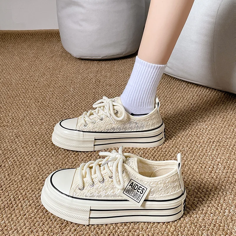 2023 Spring/Summer Women's Platform Canvas Shoes Elevated Thick Sports Shoes Girls' Outdoor Sports Shoes Women's Thick Sole Shoe