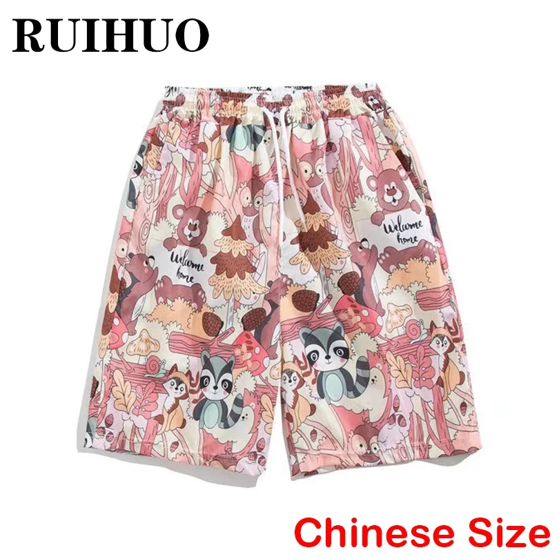 Шорты RUIHUO мужские с мультяшным рисунком хлопок повседневные Летние Короткие