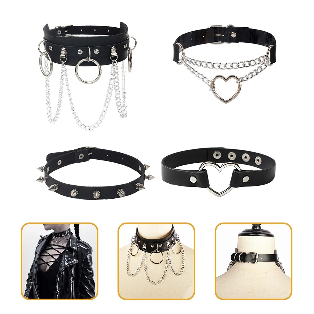 

Chokernecklace Leather Goth Collar Punk Lolita Chain Black Gothic Tassel Adjustable Spiked Lace Jewelry Cosplay