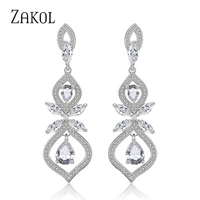 zakol luxury cz zirconia chandelier dangles drop earrings for women anniversary fashion leaf bridal wedding jewelry fsep308