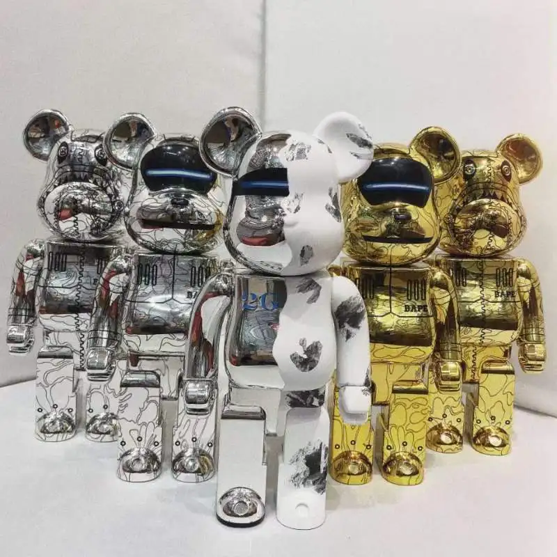 

High Quality Science Fiction Bearbrick 400% Golden Silver Shark Electroplated Color Packaging Box BE@RBRICK Doll Trend Toy