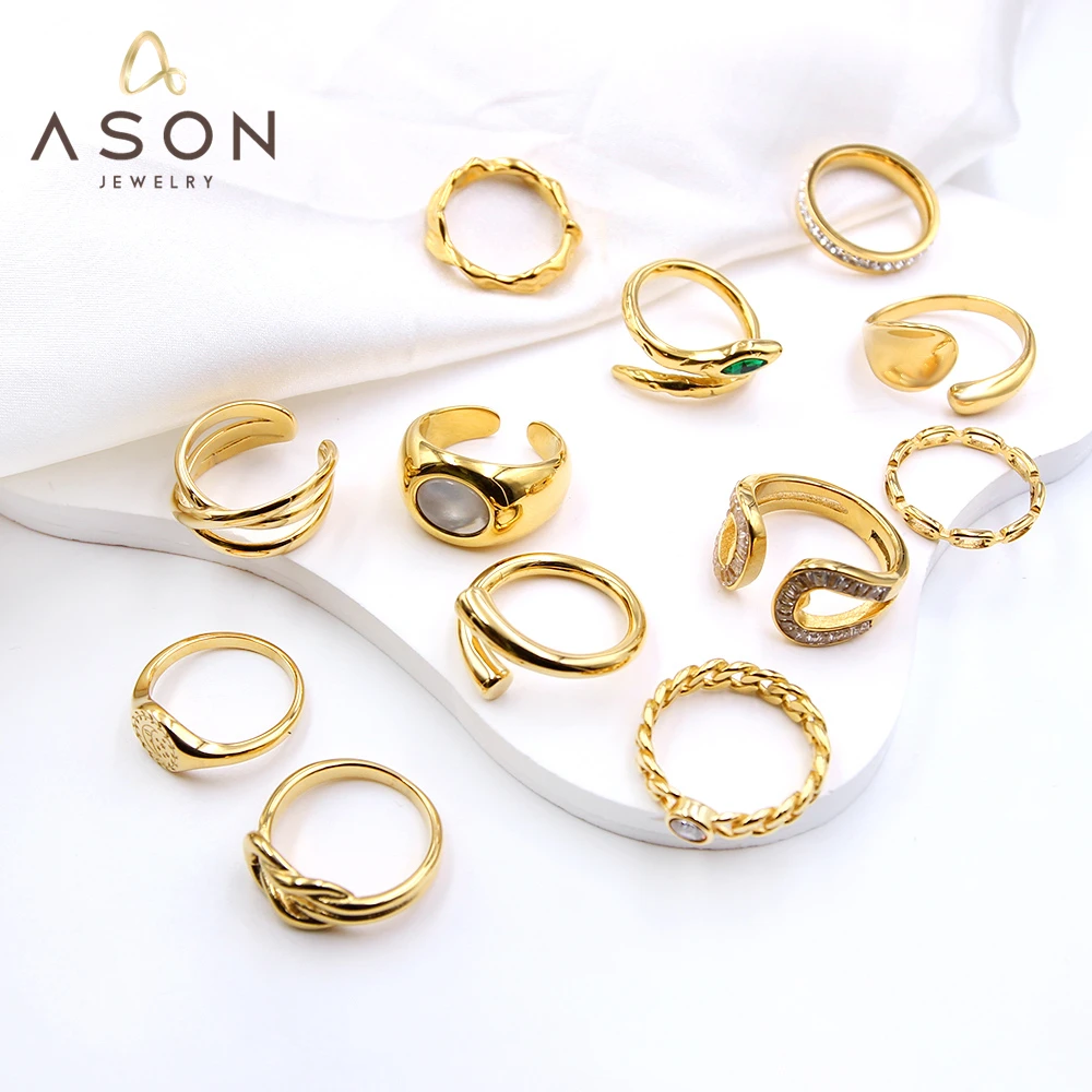 

ASONSTEEL Stainless Steel Gold Color Rings For Women Vintage Cubic Zirconia Geometric Round Finger Rings Trendy Jewelry Party