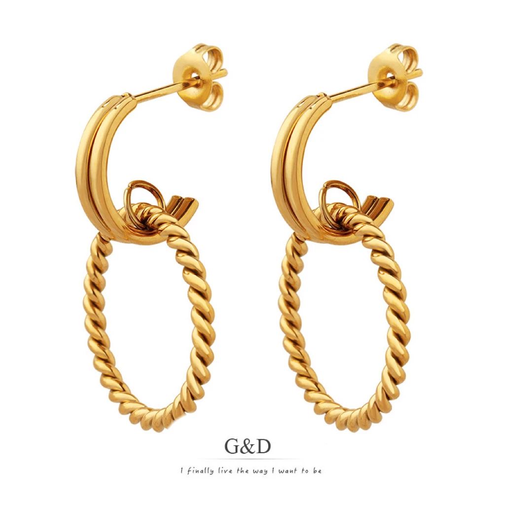 

G&D Korean Hot-selling C Shape Gold Color Plated Twist Wreath Stainless Steel Pendant Earrings for Women Jewelry Gift Wholesale