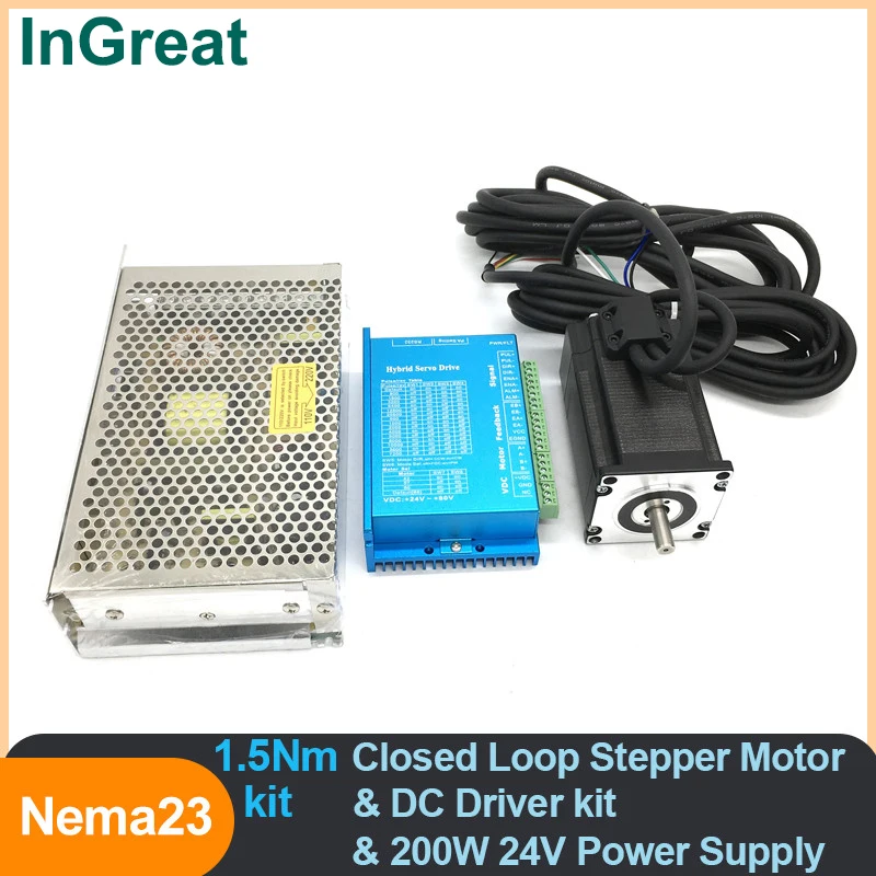 

Шаговый двигатель с замкнутым контуром Nema23, постоянный ток, 2ph, 1000 об/мин и 200 Вт, 24 В, источник питания и гибридный кодировщик DSP, комплект легк...