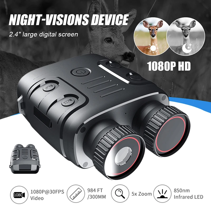 Night Vision-Device 5x Digital Zoom Goggles 1080P Binoculars HD Imager Infrared Lens Photo Video Records Outdoor Patrol Hunting
