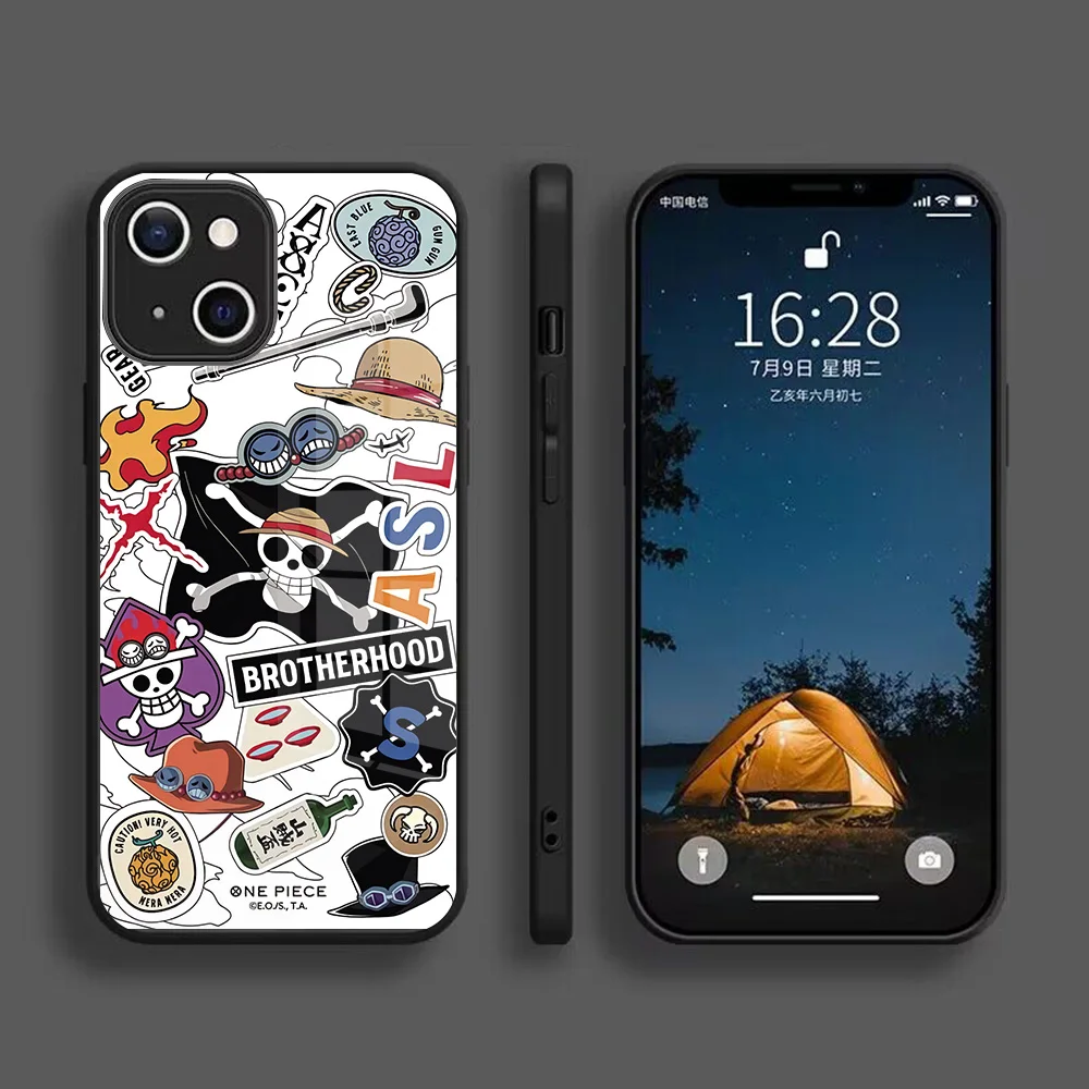 Anime O-One P-Pieces Phone Case for IPhone 16 15 14 13 12 Mini 11 Pro XS Max XR X SE 2022 8 7 Plus Glass Soft Frame Back Cover