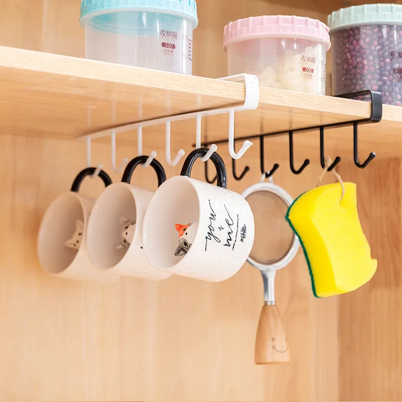 

Storage Racks Cabinet Hook Cup Holder with 6 Hooks Row Hanging Hook for Kitchen Spoon Coffee Cup Organizer Clothes Shelf