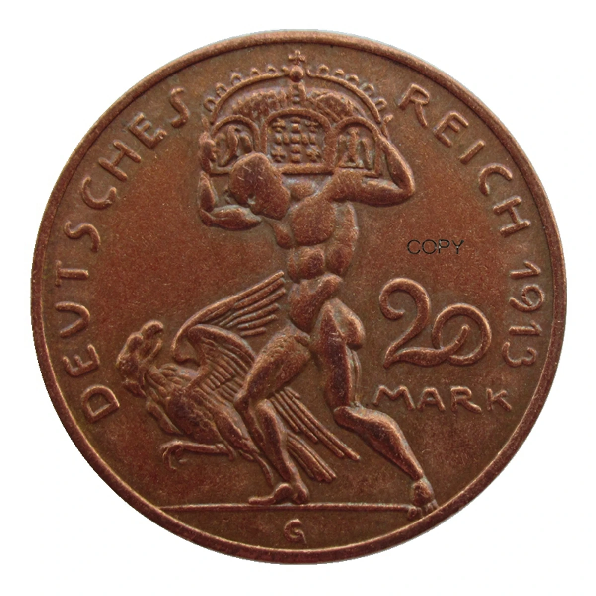 

Медная репродукция монеты Германии 20 марок 1913 года