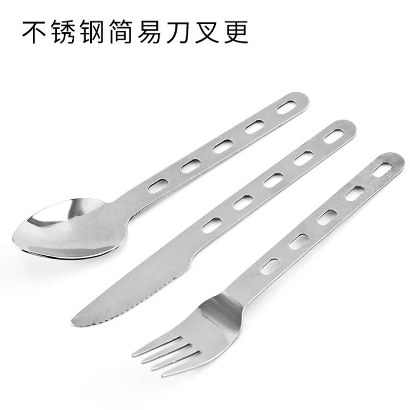 

3 Pieces 1 Set Portable Outdoor Camping Travel Picnic Stainless Steel Cutlery Set Spoon Fork Knife Cutlery