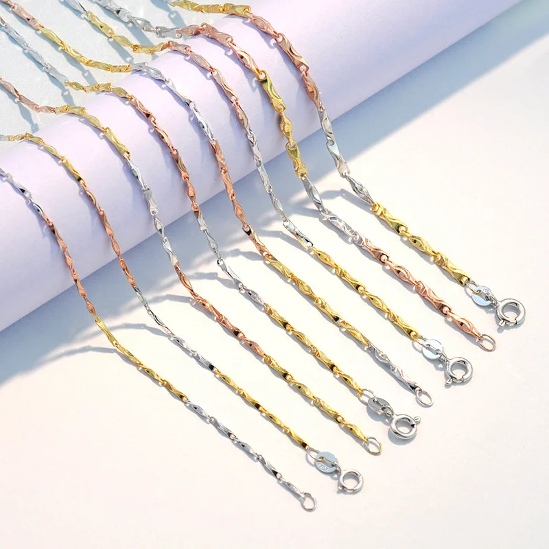 

S925 Sterling Silver Plating Color Gold Necklace Women's Simple Color Silver Ingot Chain Luxurious Style Silver Jewelry Pure Nec