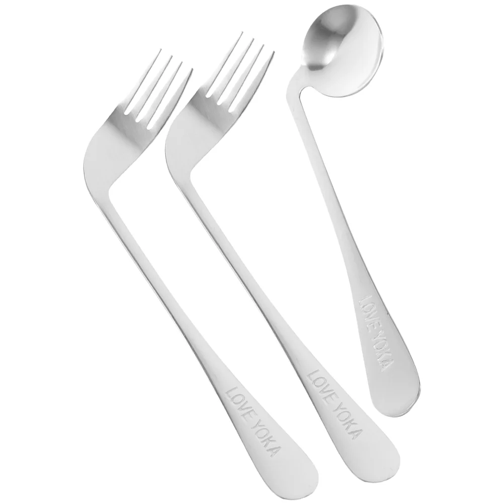 

1 Set of Angled Spoon Lightweight Ergonomic Fork Eating Feeding Utensil Assist Tableware