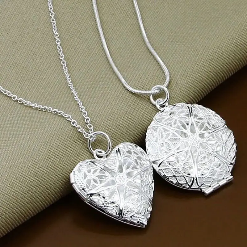 

Trumium 925 Sterling Silver Photo Frame Pendant Necklace Snake Chain For Woman Heart Shape Charm Wedding Fashion Jewelry Gifts
