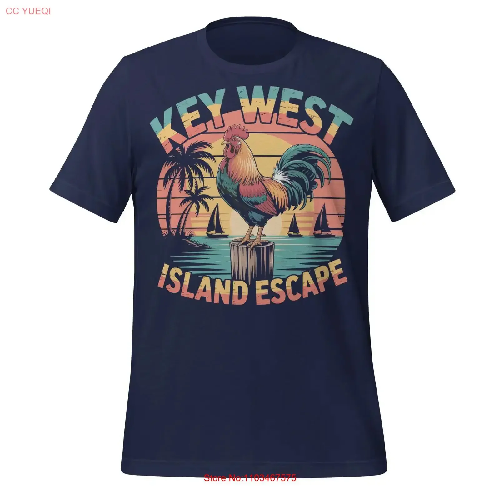 Фото Футболка Key West Rooster Island Escape в стиле ретро, пляжная, для отпуска, с эффектом потертости, унисекс, дышащая, универсальная, модная, мужская №1