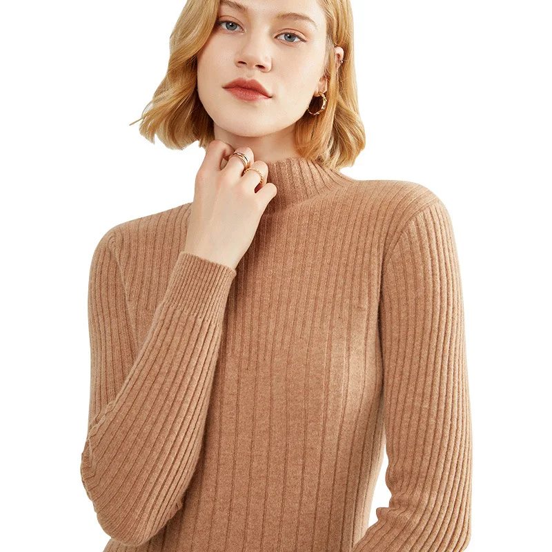 

Европейский и американский стиль, женский модный и элегантный полувысокий воротник, тонкий теплый короткий простой кашемировый свитер
