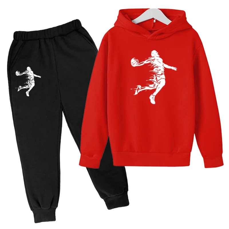 2023 Children's Basketball Hoodie Baby Boys and Girls Clothes Coat + Pants 2pcs Solid Color Spring and Autumn Outdoor Sportswear
