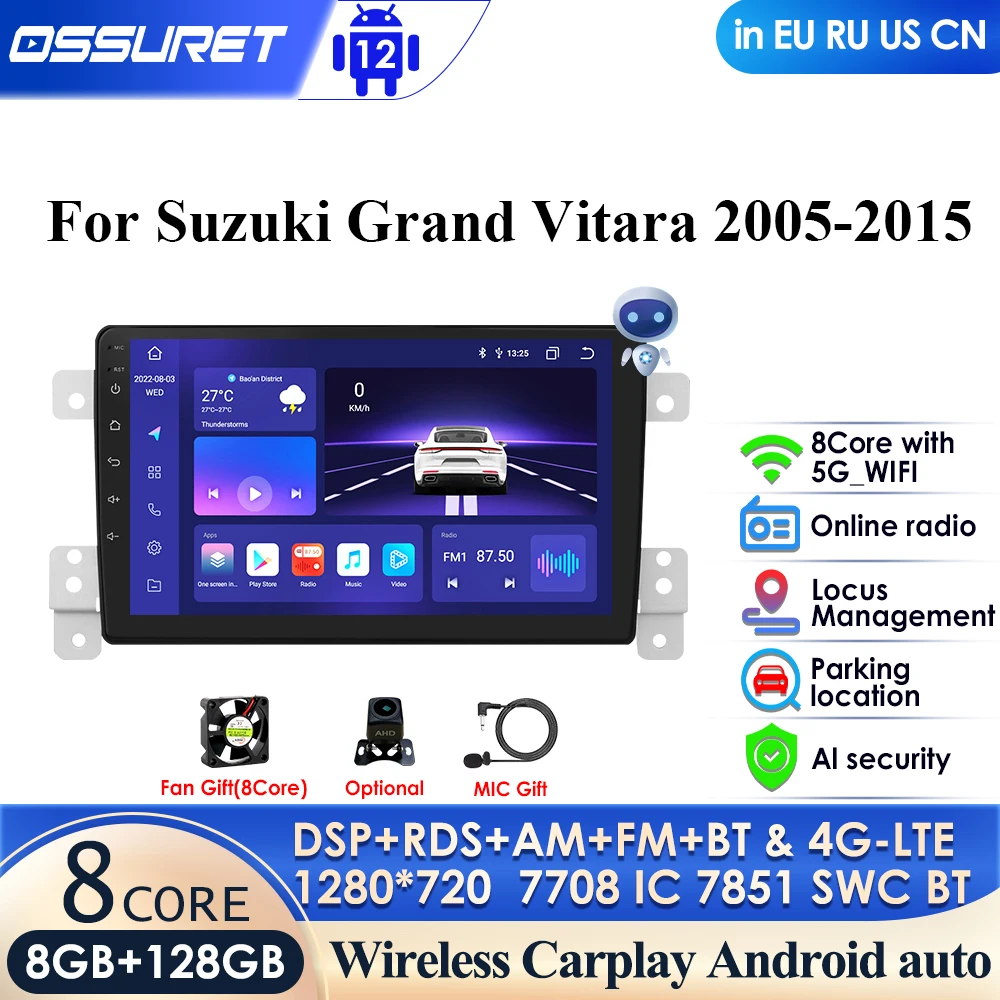 

8GB 128GB DSP 2Din Android 12 Autoradio Car Radio Multimedia Video Player for Suzuki Grand Vitara 3 2005-2015 Escudo Carplay GPS