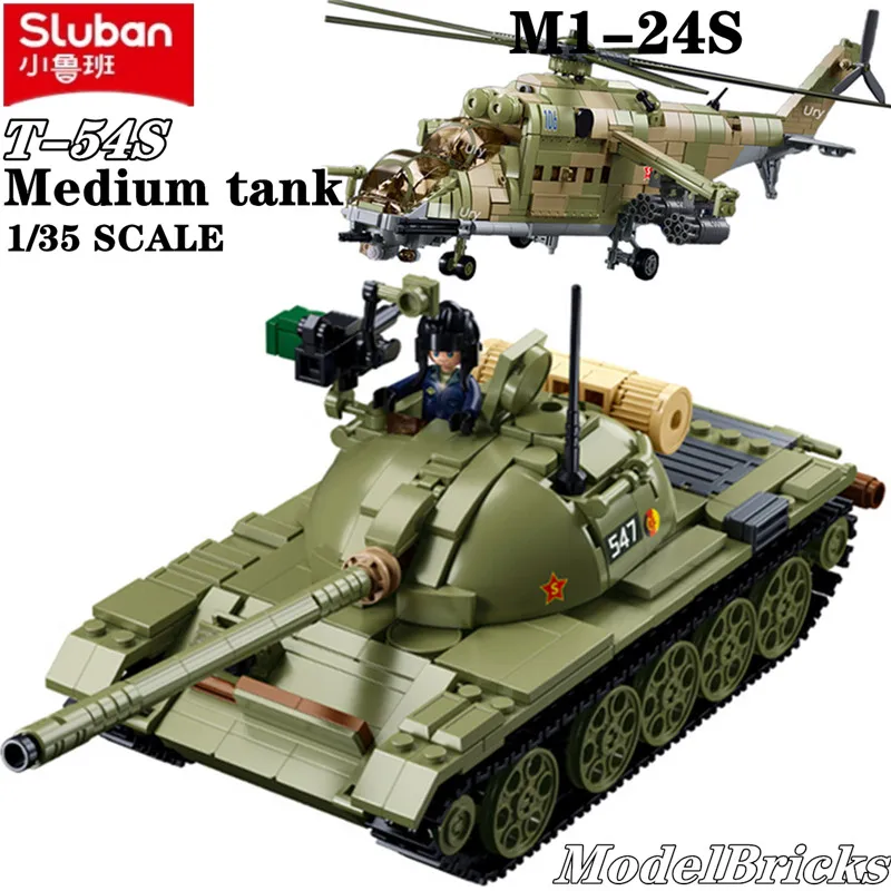

2023 New Sluban T-54S Tank and M38-B1135 B1136 Military WW2 BMP-2MS IFV Building Blocks World War 2 Soldier Army Tank Model Toys