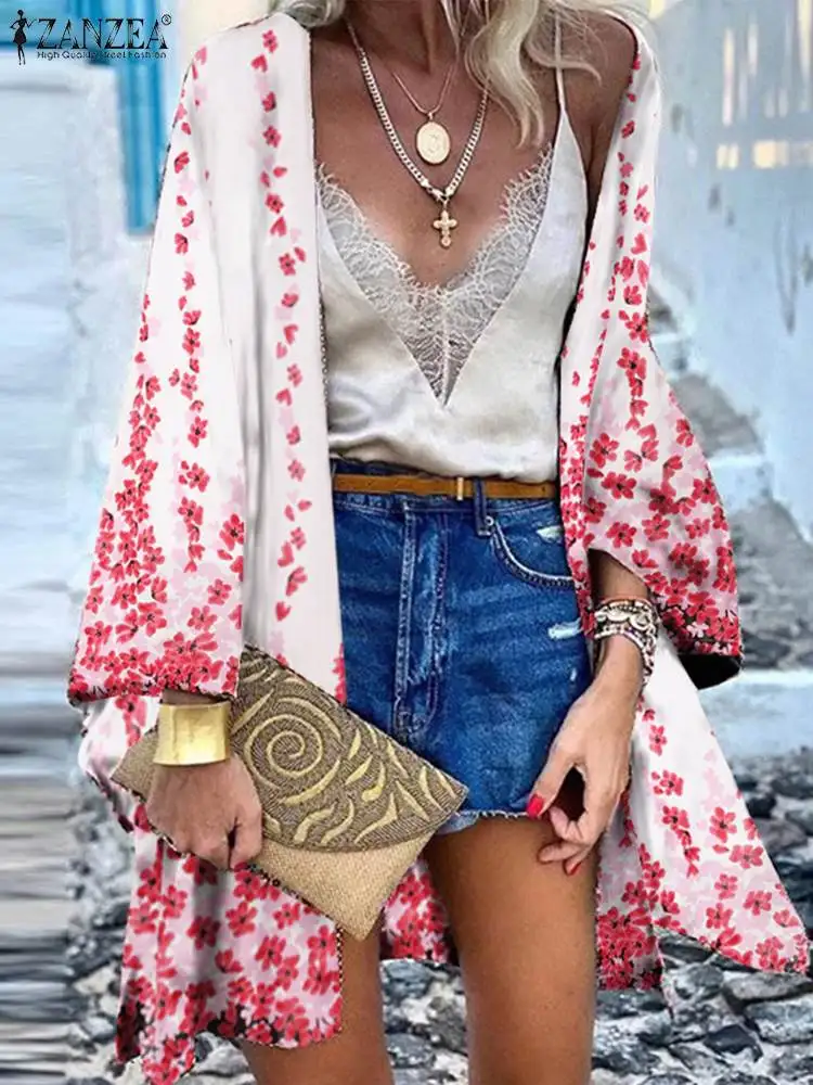 

Bohemian Vintage Long Sleeve Blusas Loose Long Shirt Oversize Printed Long Cardigan ZANZEA Summer Women Beach Holiday Kimono Top