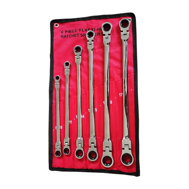 

6-Piece Metric 8mm - 19mm for Extra Long Gear Ratcheting Wrench Set Extended Handle with for Head 6pcs & 12 Sizes D