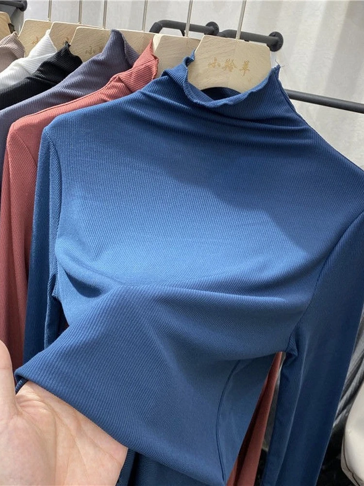 

Summer Women T Shirt Girls T-Shirt Woman Clothes Tops Slim Tshirt Female Long Sleeve Crop Top Spring Tee Sexy Skinny Turtleneck