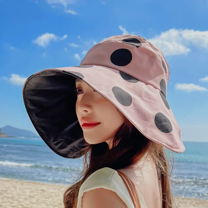 

Women Summer Wide Brim Adjustable Visor Beach Hats Foldable Anti-UV Women Sun Hat Outdoor Travel Female Cap Bonnet