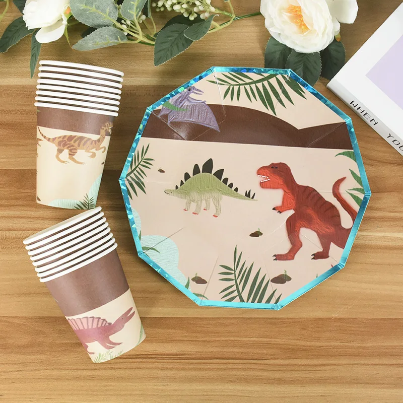 

8pcs Dinosaur Disposable Tableware Plates Cups Dino Theme Birthday Party Decorations Kids Boy Baby Shower Jungle Safari Supplies