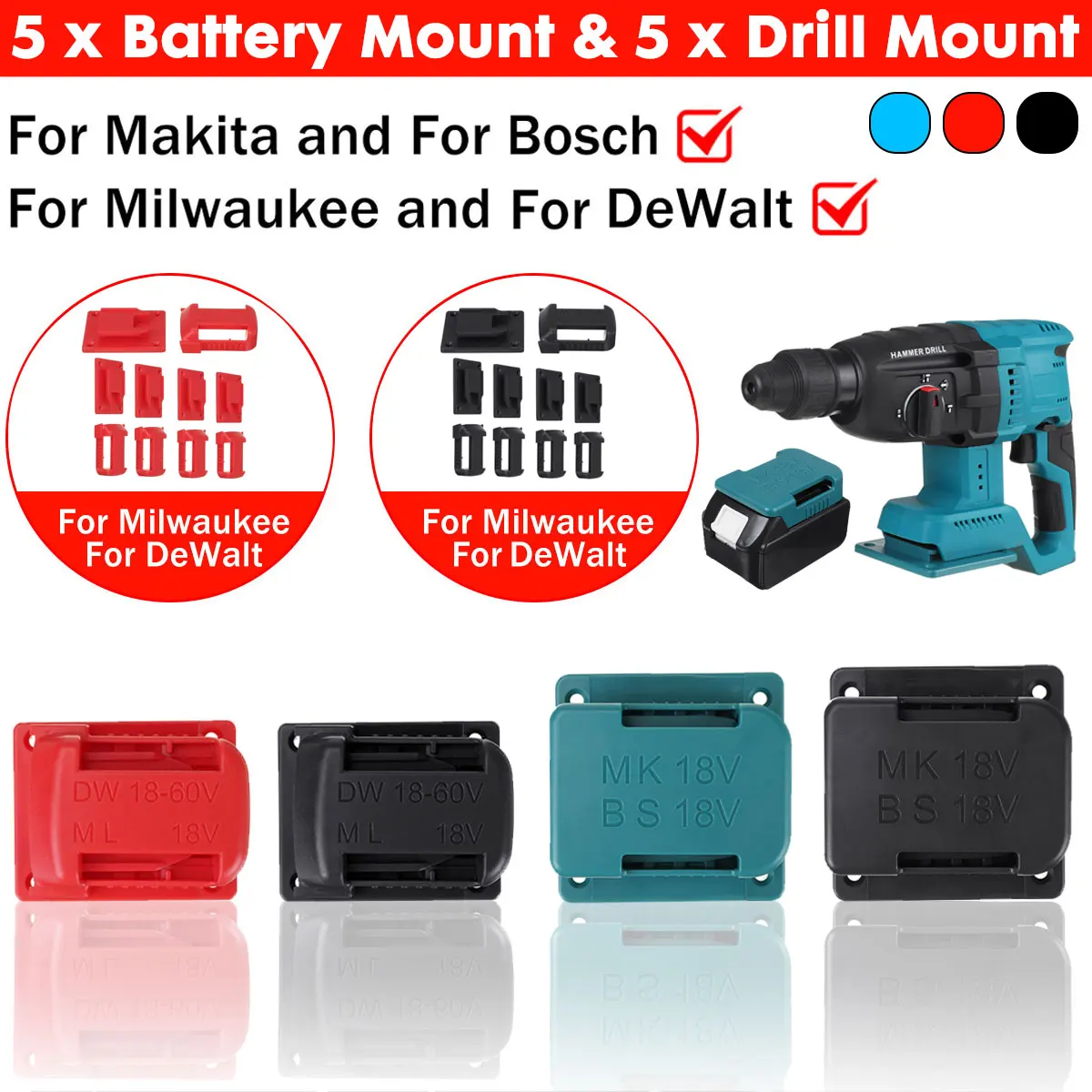 

10Pcs Drill Mount&Battery Mounts Storage Holder Shelf Rack Stand Slots Battery
