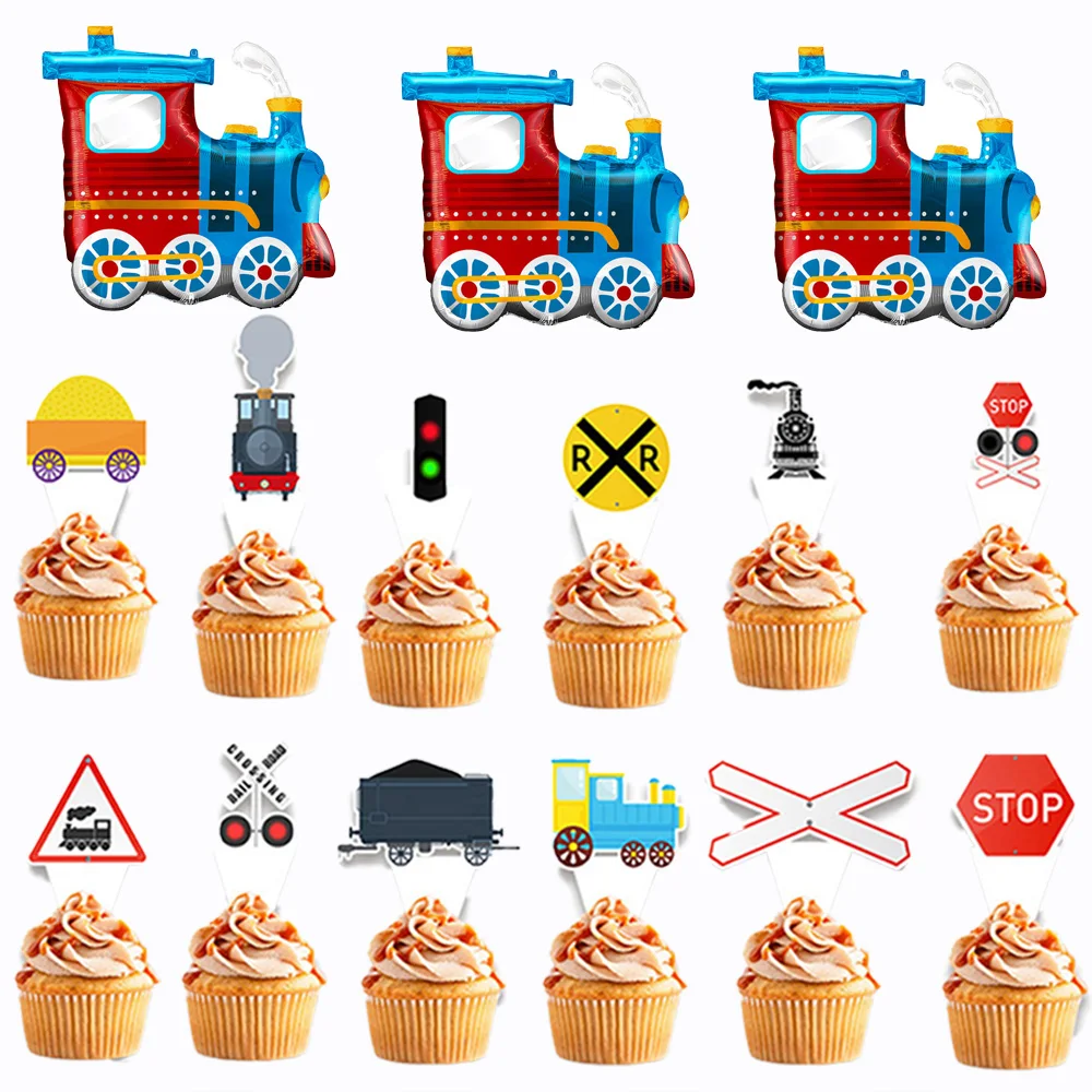 

Railroad Train Crossing Theme Cupcake Toppers Railway Train Party Cake Birthday Party Decorations Baby Shower Supplies