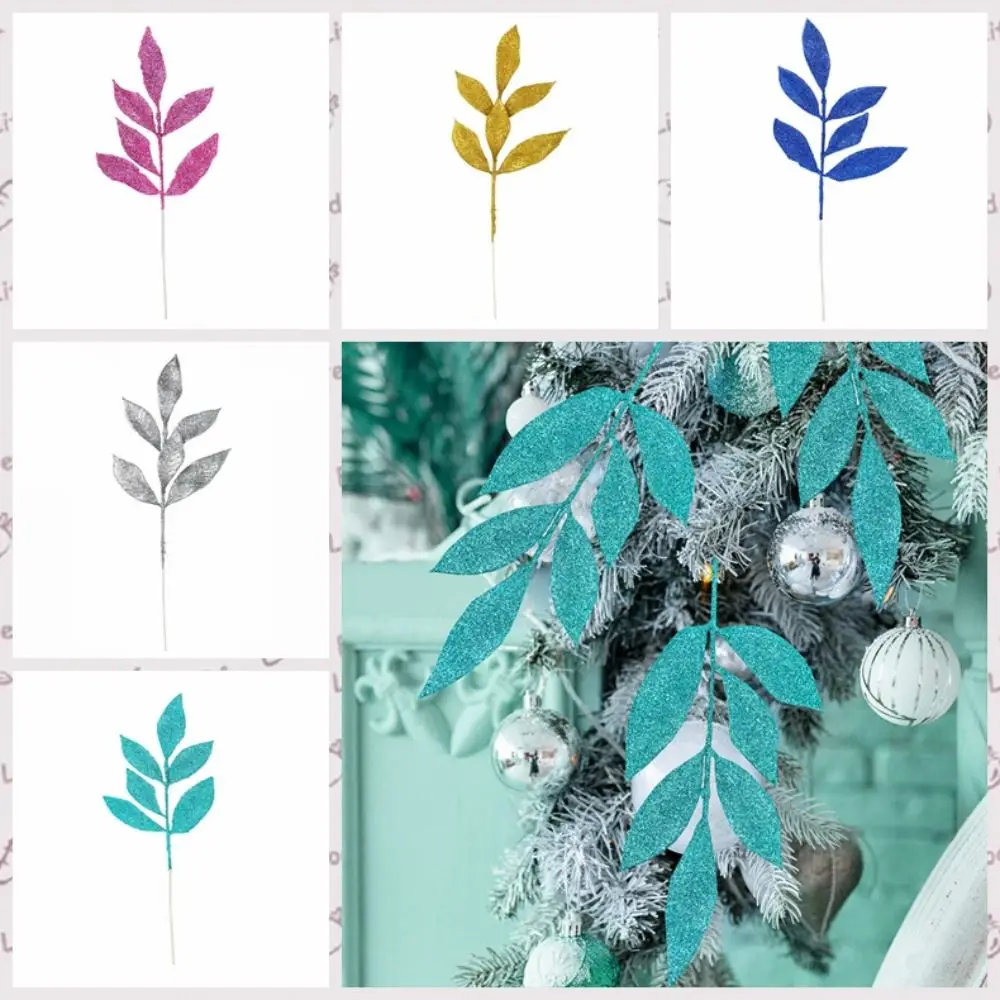 Искусственные листья с блестками 10 шт