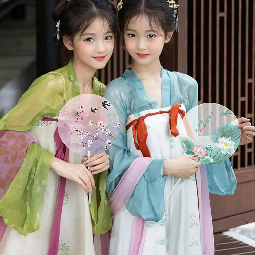 Круглый Ручной Веер В Античном Стиле Полупрозрачный С Длинной Ручкой Китайский