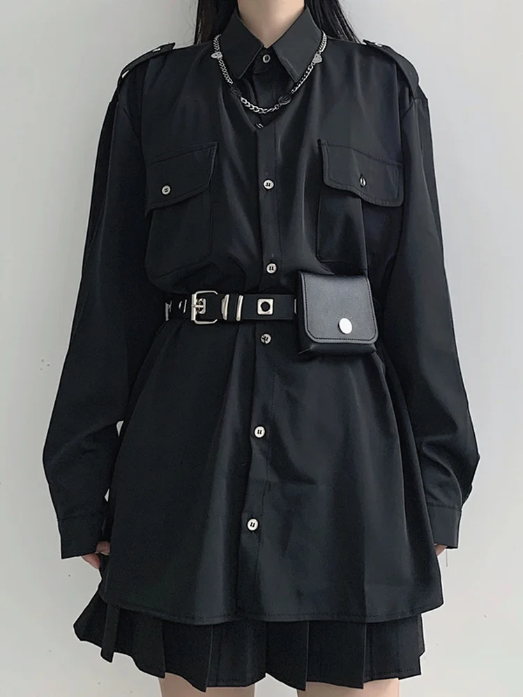 Женская блузка с длинным рукавом и поясом в готическом стиле |