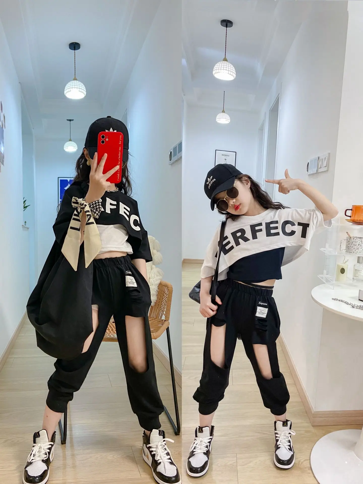 

Girls 3 pieces Clothes Set 8 10 years Ripped Pants Streetwear Kids Dance Hiphop Suits Fashion Teenager Outfits