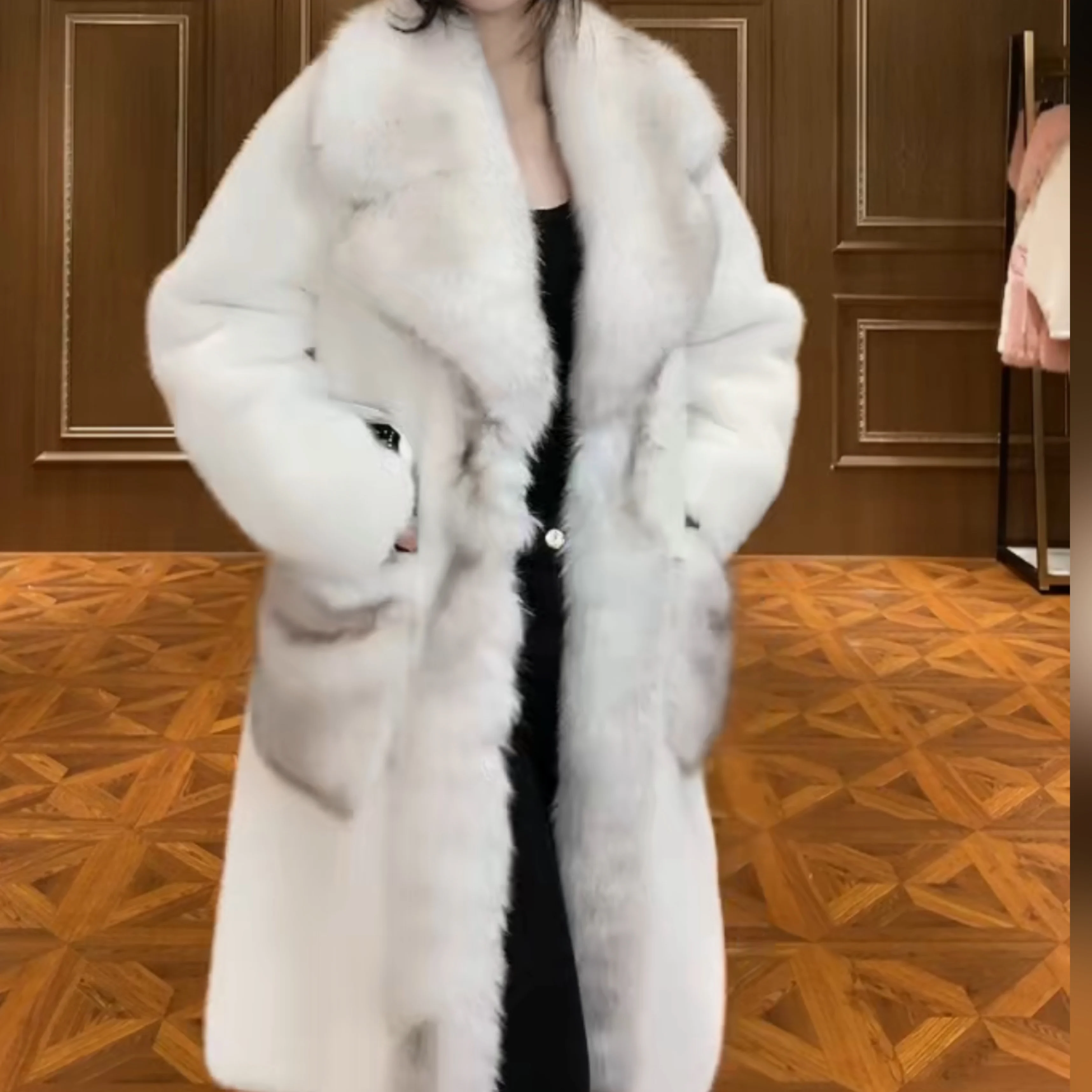 European New Ladies Fashion Fur Long Sleeve Mink Warm Jacket Women's Elegant Streetwear Casual Trend Patchwork Mid-length Coat