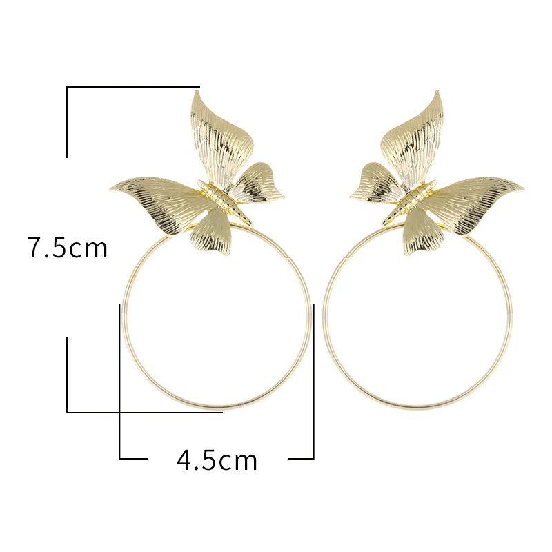 Серьги-бабочки женские золотистые с подвеской |