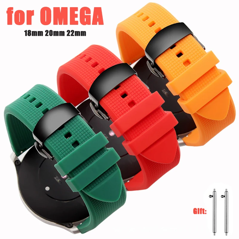 

Silicone Butterfly Buckle Watch Band for Omega for Seiko Bracelets for Huawei GT Quick Release Wristband Men Sport Watch Belts