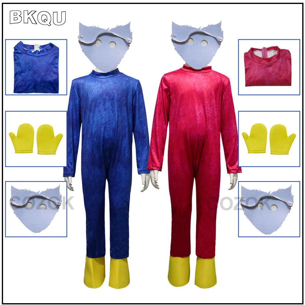 BKQU Halloween Cosplay Costumes for Kids Game Huggy Wuggy Bodysuit with Mask and Gloves Boys Girls Carnival Party Outfit