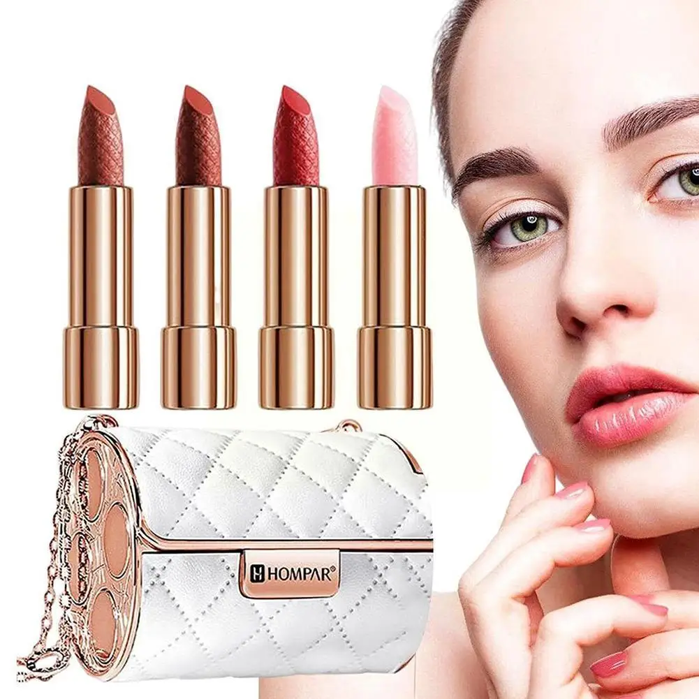 

Matte Shimmering Velvet Lipstick Make Up Set Korean Bag Glaze Chain Lip Set 4 Long-Lasting Pack Fashion Engraved 2023 Lipst X7R6