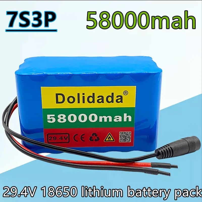 

24V 58Ah 7s3p 18650 battery lithium battery 29.4v 58000mAh electric bicycle moped electric lithium ion Battery pack + 2A Charger