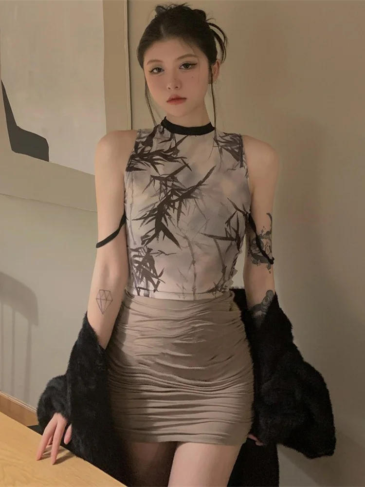 Koshiki прозрачная сетчатая майка с контрастным рисунком укороченный жилет Y2k