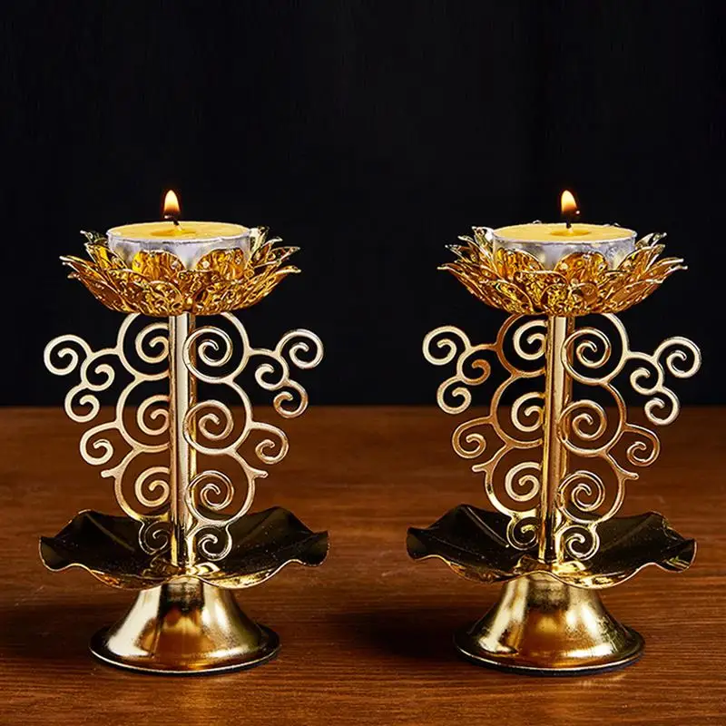 Candelabro con forma de flor de cristal y aceite, lámpara india de Diwali, oro, 100 piezas, candelabro de decoración