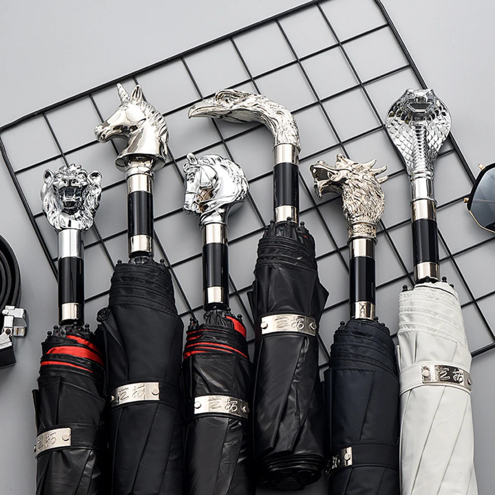 

Eagle Dragon Snake Horse Luxury Three Fold Umbrella Katana UV Sun Protection Umbrella Rain 8 Ribs Windproof Girl Boys Parasol