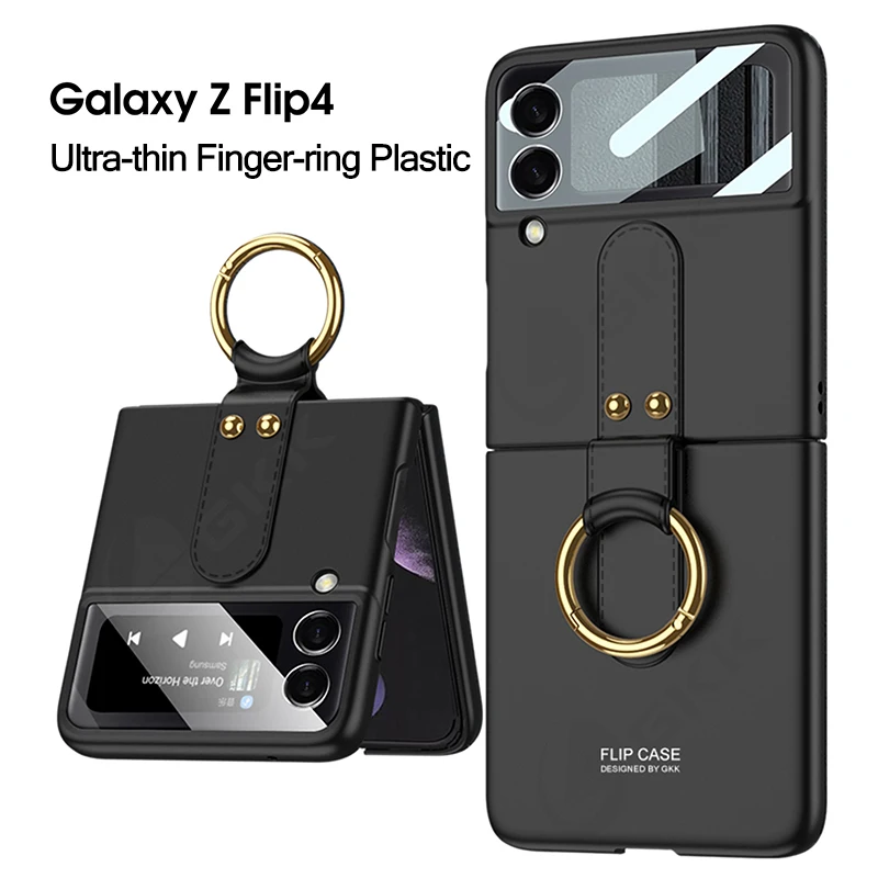 

GKK Original Back Screen Glass Case For Samsung Galaxy Z Flip 4 5G Case All-included Ring Holder Hard Cover For Galaxy Z Flip4