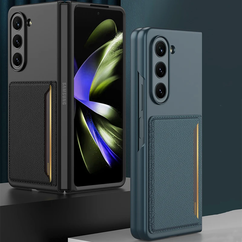 

For Samsung Galaxy Z Fold 5 Case Wallet Card Slots Leather Hinge Shockproof Full Protection Matte PC Phone Cover Fold 4 3 Coque