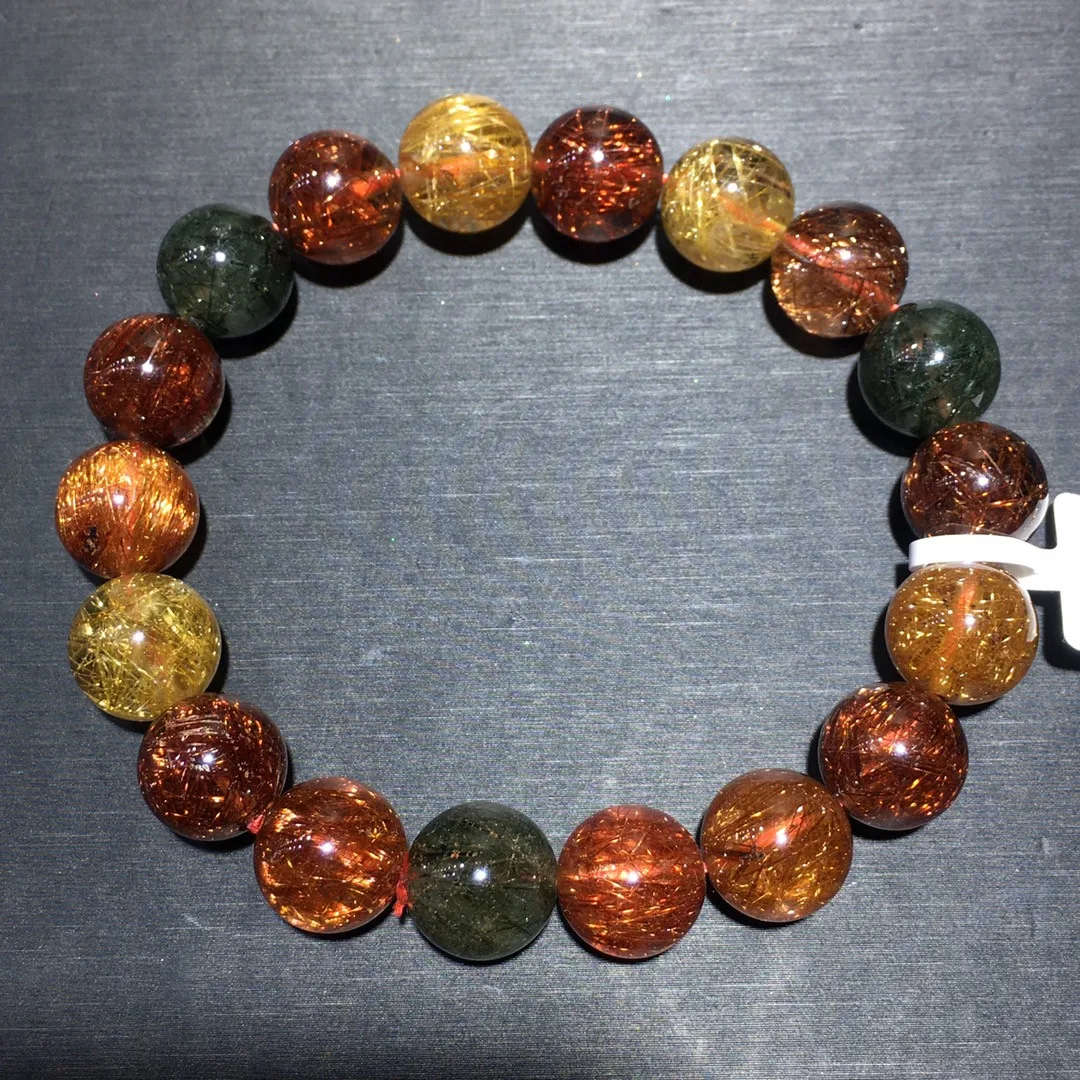 

11mm Natural Copper Rutilated Bracelet Jewelry For Women Men Healing Gift Crystal Beads Energy Gemstone Stone Strands AAAAA