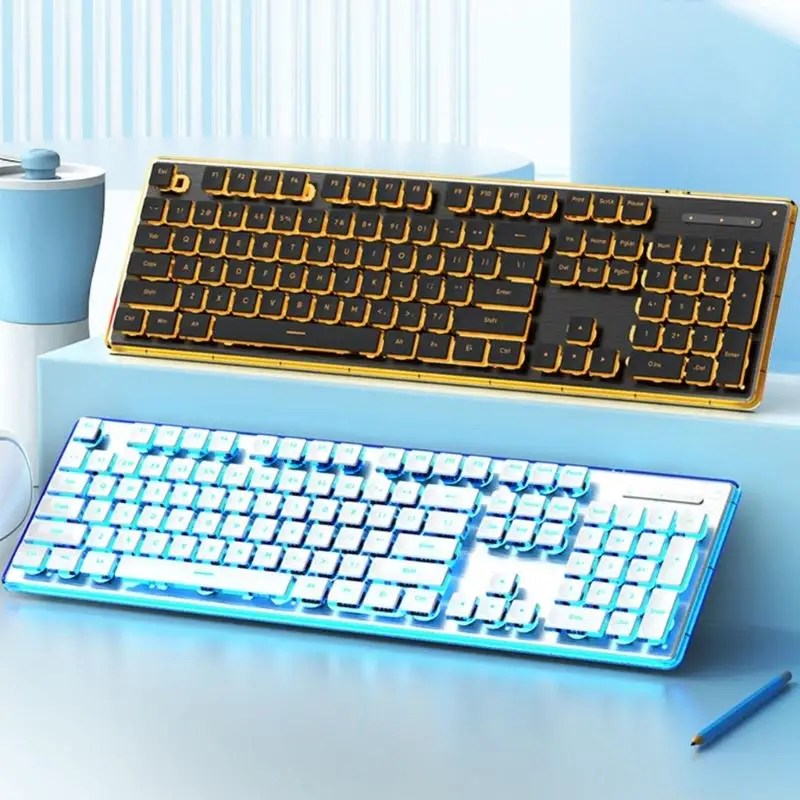 Фото Бесшумные механические игровые клавиатуры, 104 клавиши, USB-шнур с RGB-подсветкой и водонепроницаемостью IPX4 для ПК, аксессуары №5