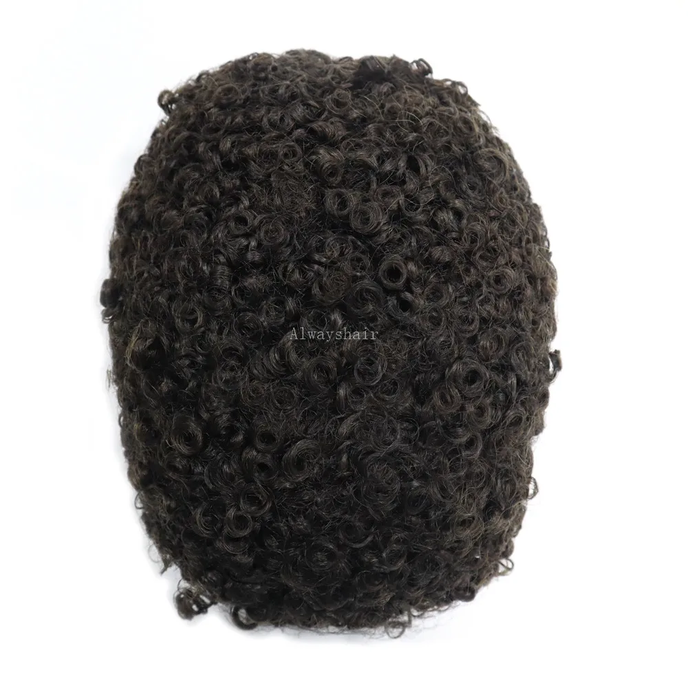 Alwayshair - Polyskin Afro Men Toupee Indian Human Hair Afro Wig for Men All V Loop Hair Patch for Men