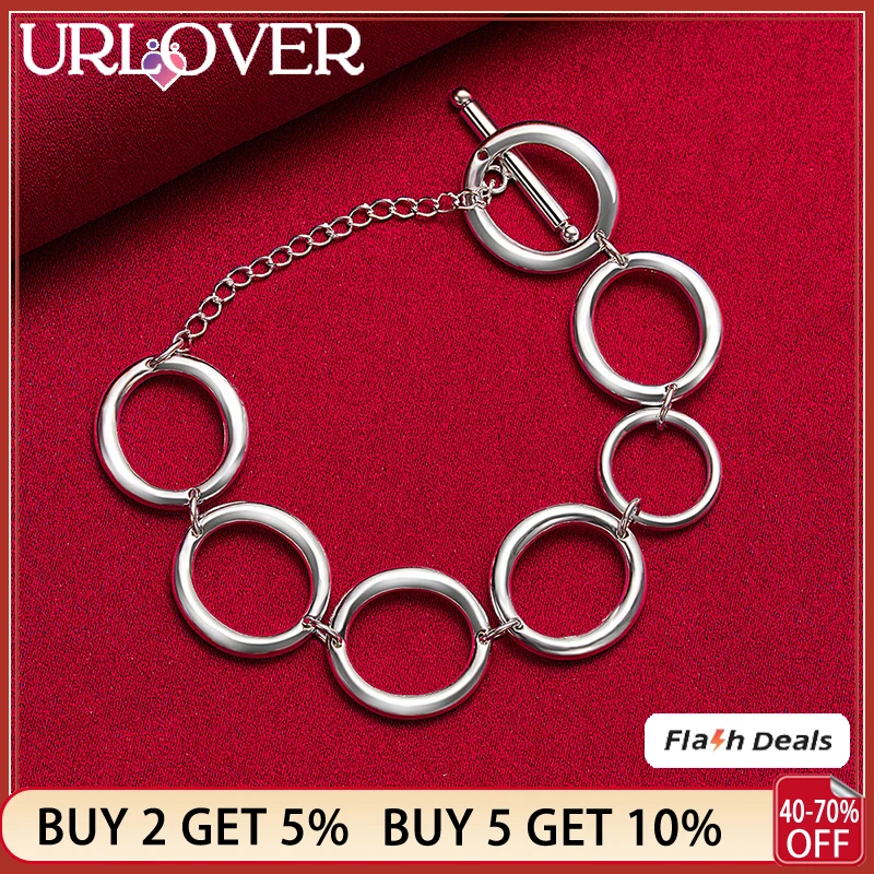 

925 Stamp Silver Color 20cm Chain Round Circle Bracelets For Women Girl Fashion Party Birthday Jewelry Gift Wedding Accessories