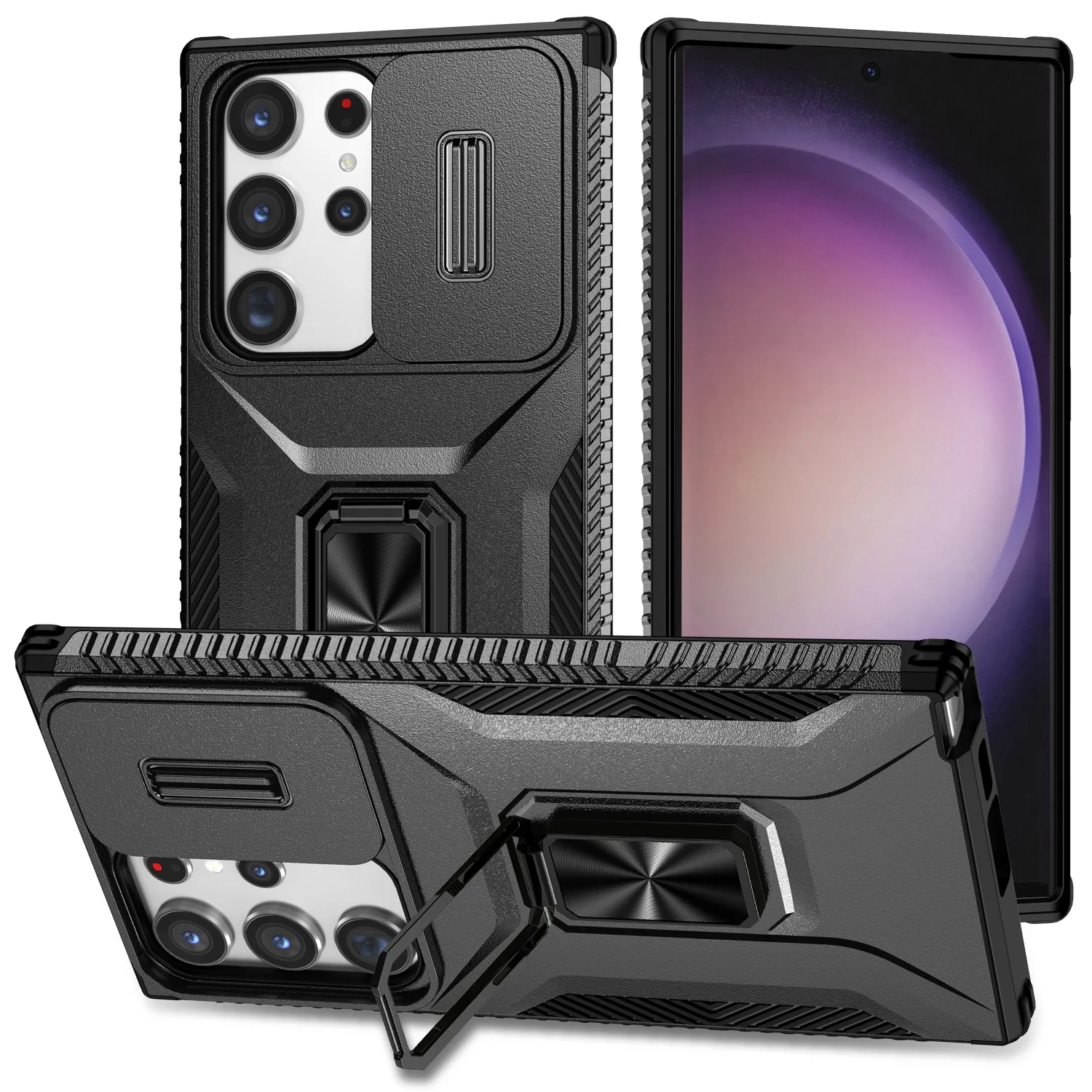 

For Samsung Galaxy S23 Ultra Plus S23fe A14 A34 A54 5G Case Shockproof With Ring Bracket Shockproof Hard Back Cover Accessories